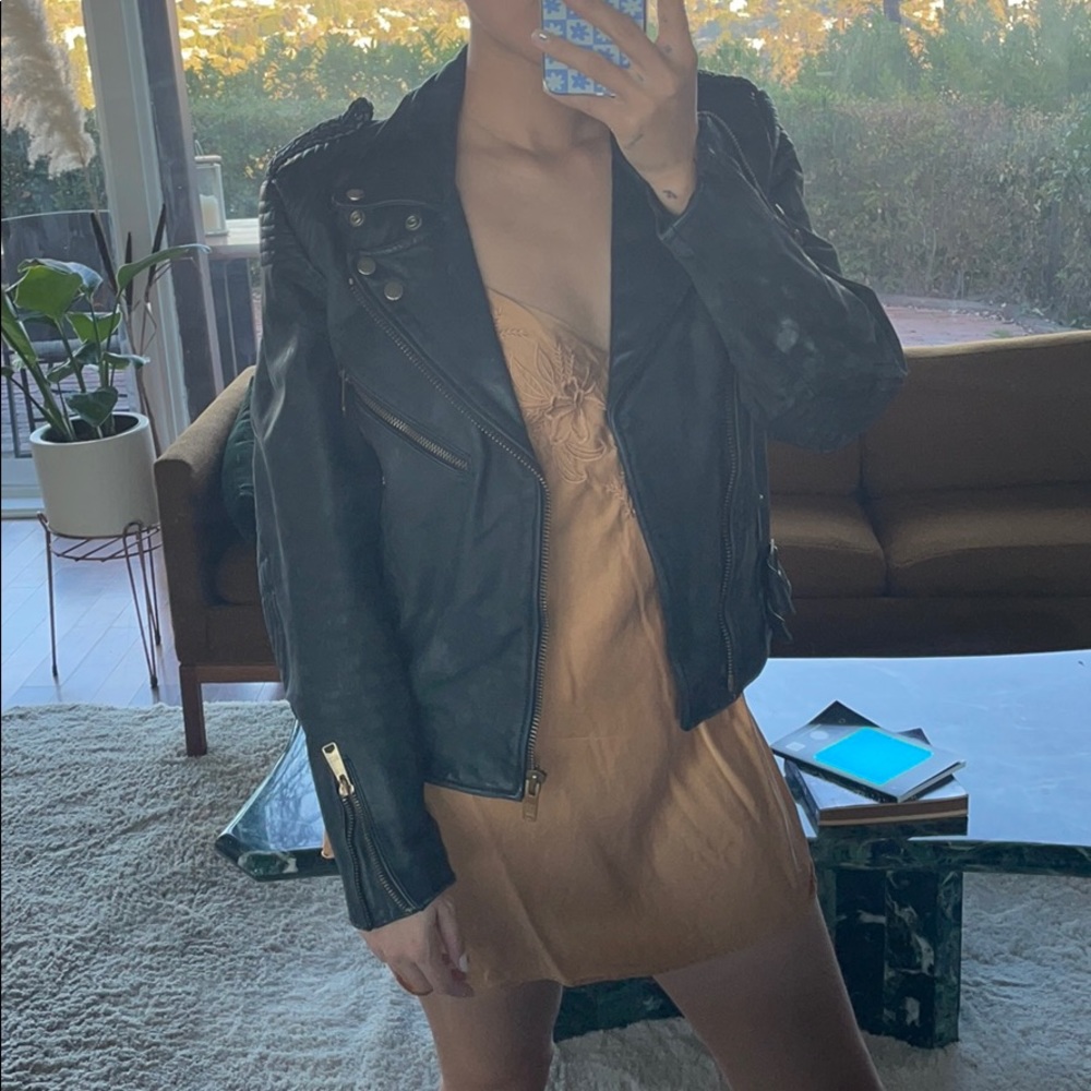 Vintage Echtes Leder Leather Moto Jacket